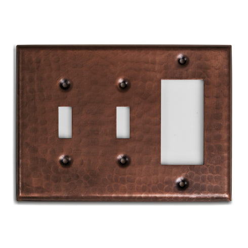 Hand Hammered Combo Toggle / Rocker Light Switch Wall Plate - Pure Copper